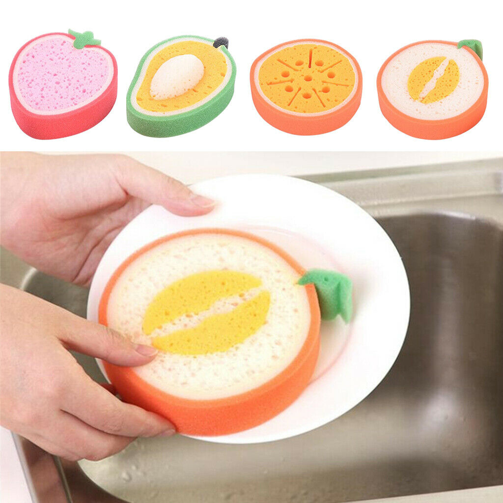 4Pcs/Set Fruit Shape Sponge Cleaning Brush for Kitchen Bathing Multi-functional