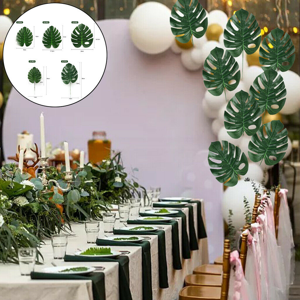 60 Pcs 5 Kinds Artificial Palm Leaves Tropical Plant Leaves Monstera Leaves