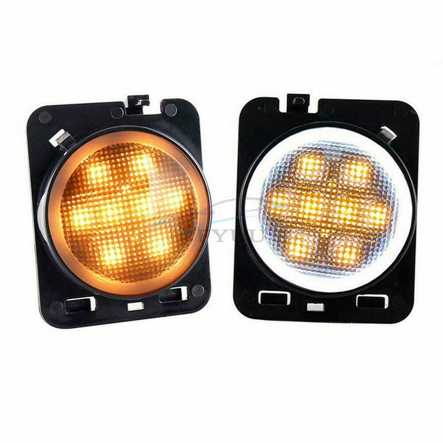 2 x Angel Eye Halo LED Amber Parking Lights (Left + Right) For Wrangler 07-18 JK