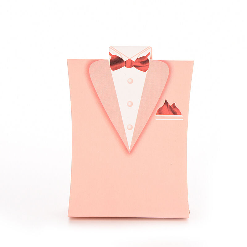 100Pcs Pink Bride Groom Tuxedo Dress Gown Wedding Favor Candy Boxes GiftB_DD