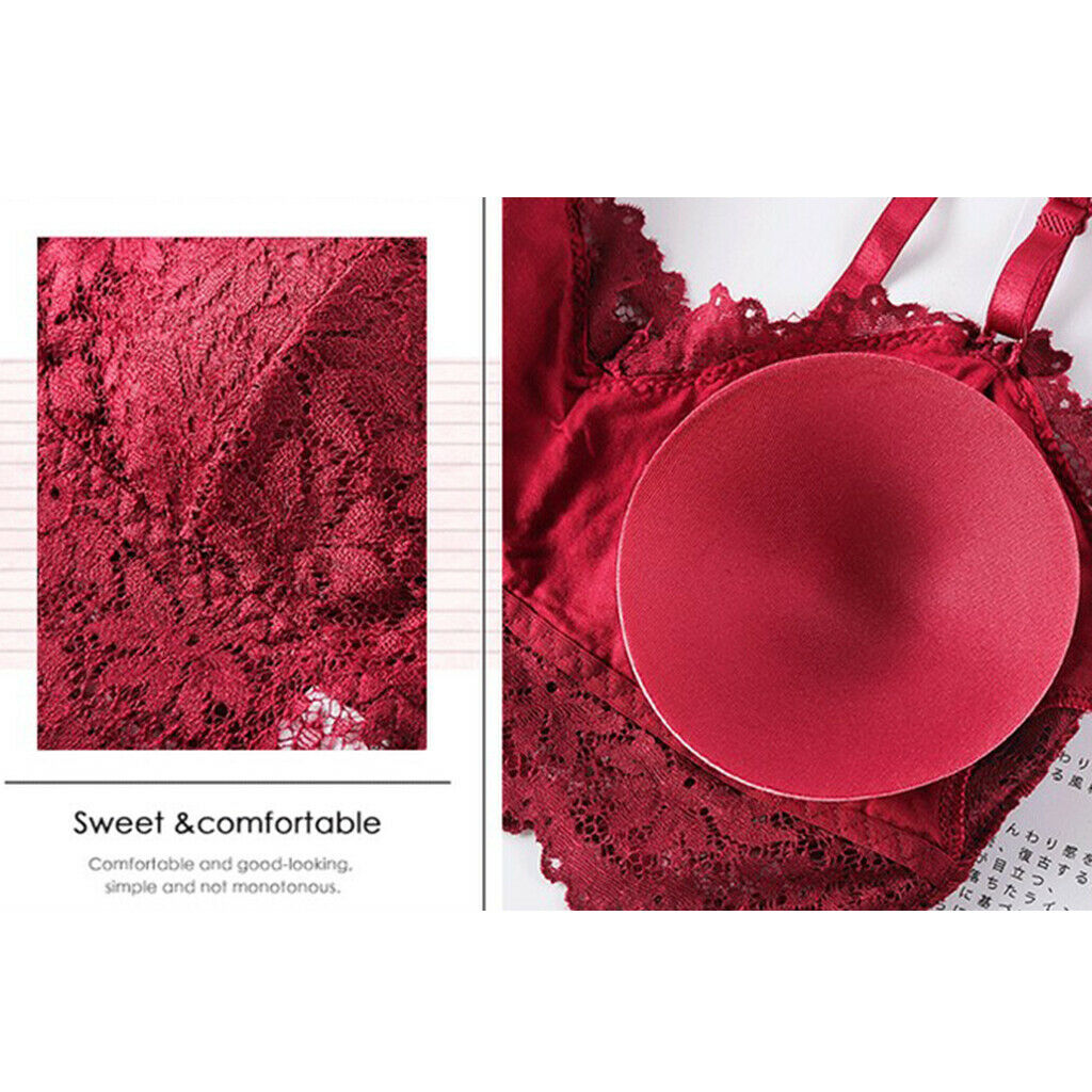 Womens Lace Floral Bralette Bra Bustier Padded Crop Top Tank Tops Wine Red