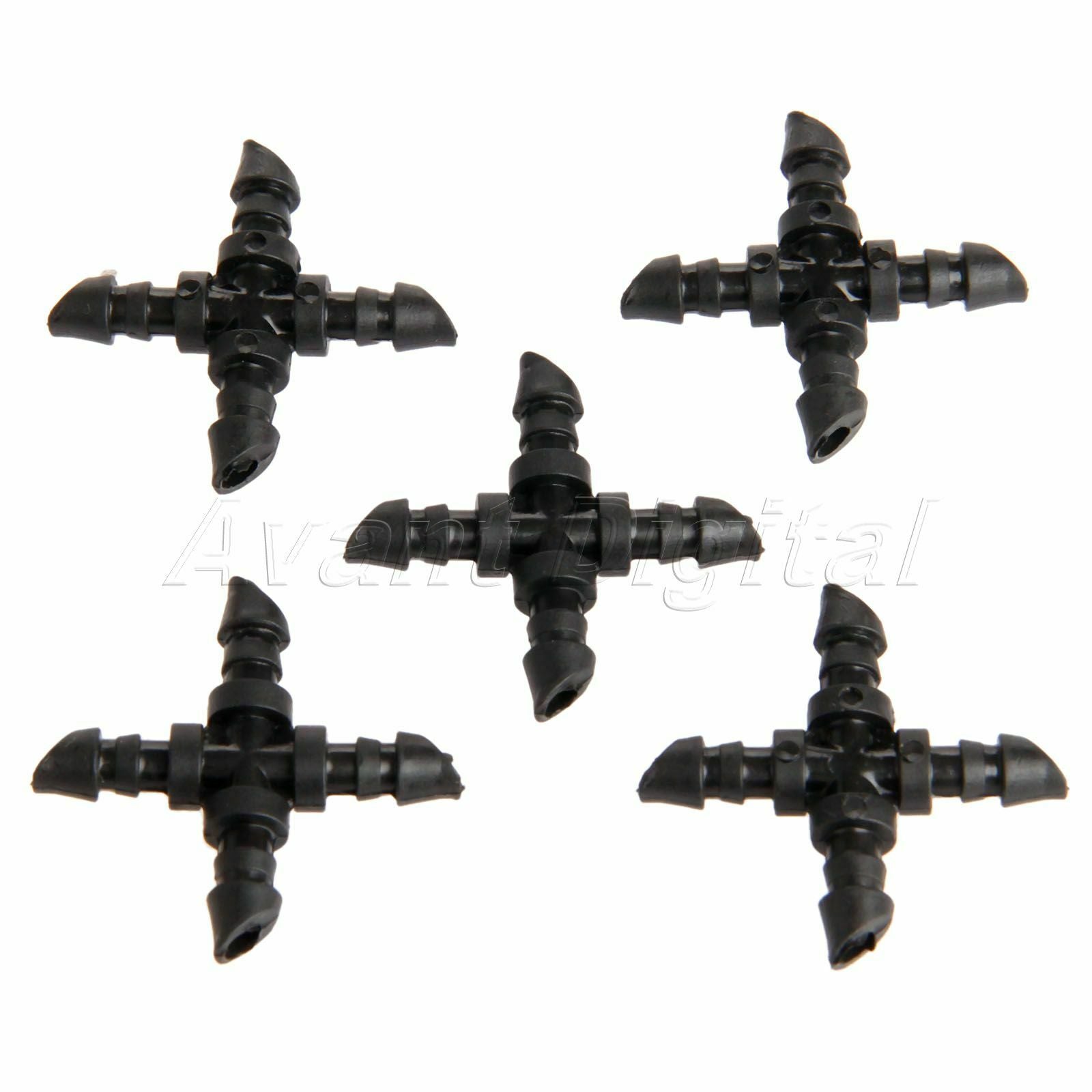 Black Cross Straight Barbed Connector For 4/7 mm Hose Garden Irrigation 50pcs