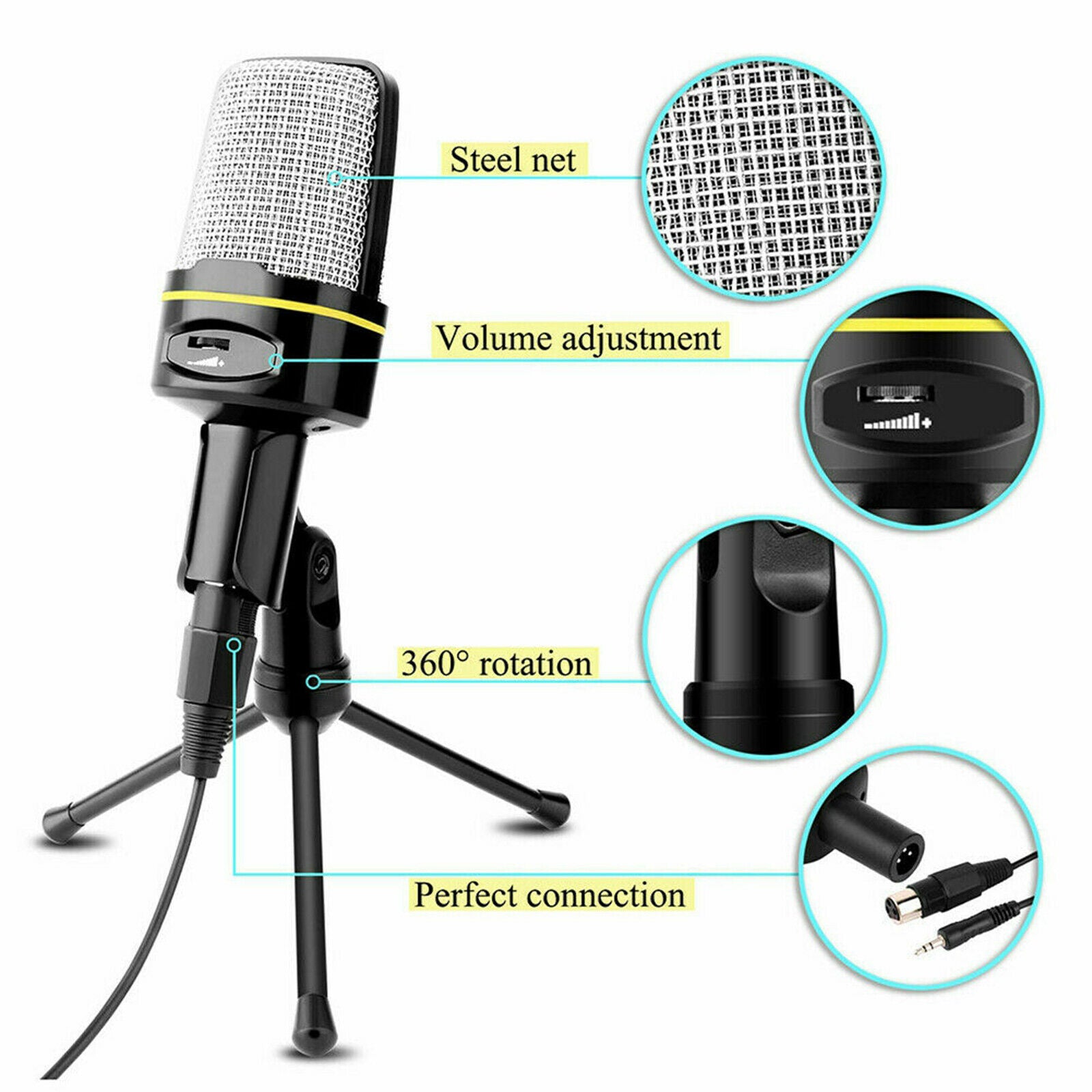 PC laptop microphone, Condenser microphones with tripod stand, Desktop Mic