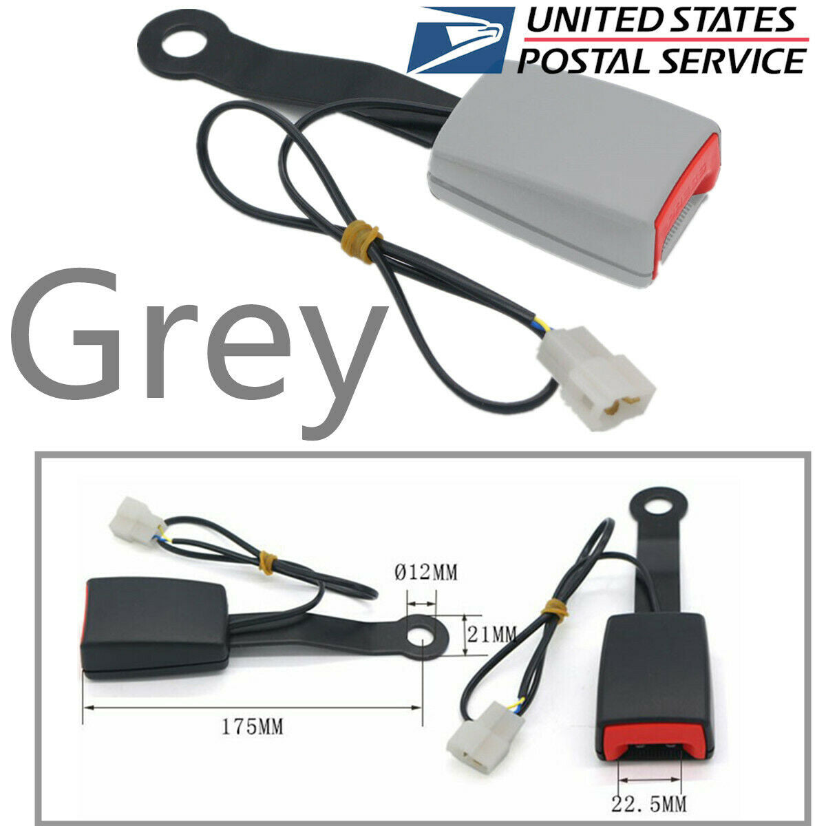 Grey Steel +Plastic 7/8" Camlock Car Front Seat Belt Buckle with Warning Cable