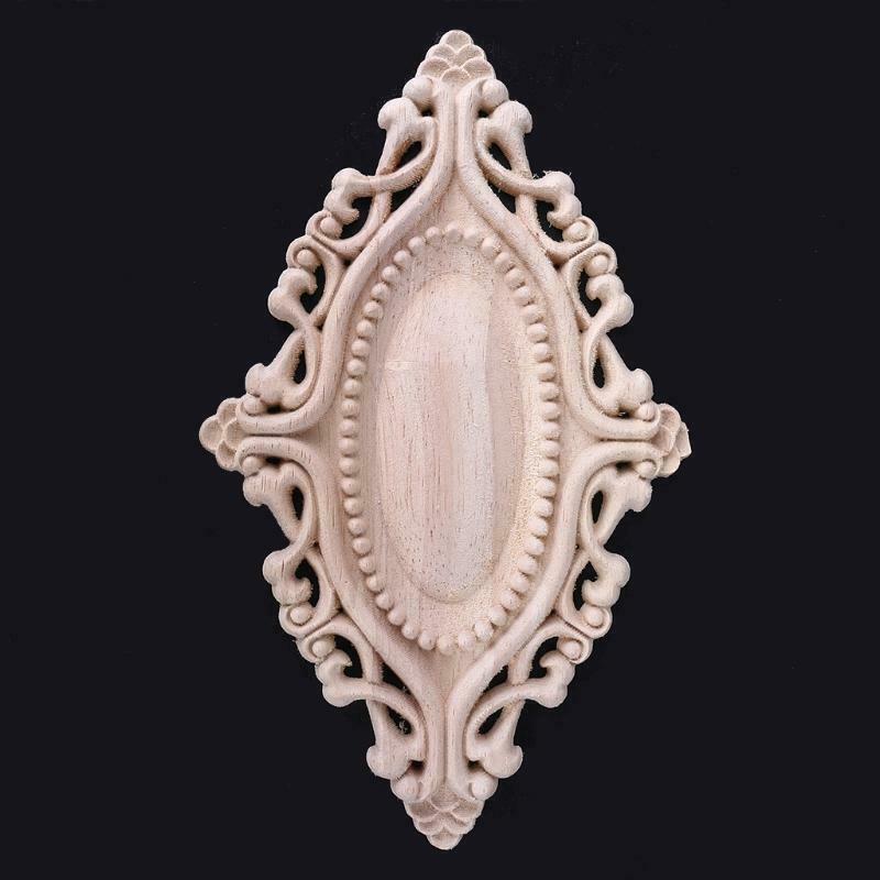 4pcs Wood Carved Onlay Applique Oval Carving Flower Unpainted Frame Furniture