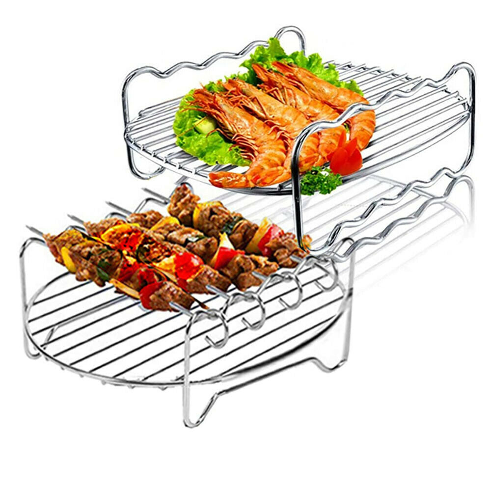 1Pcs Baking Tray Skewers Air Fryer Stainless Steel Holder BBQ Rack Double-deck