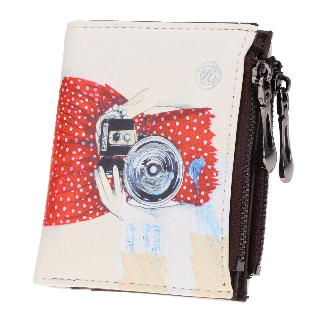 Women Girls PU Leather Purse Cartoon Clutch Coin Bag Bifold Wallet Camera