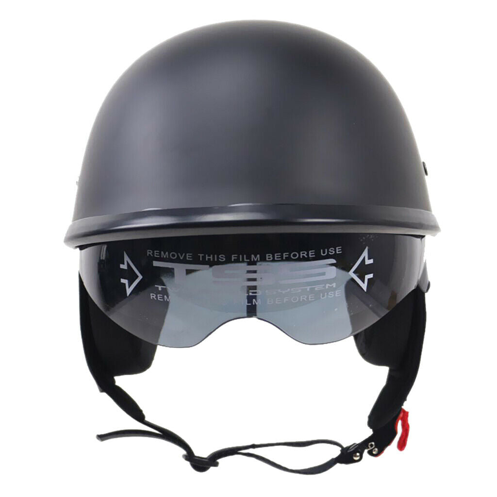 Matte Black Motorcycle Open Face Half Helmet DOT Drop Down Sun Visor  M Safe