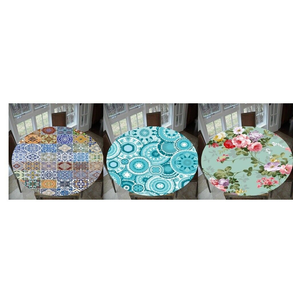 Set of 3 Non-Slip Vinyl Tablecloth Washable Round Dinner Party 48/60'' #1