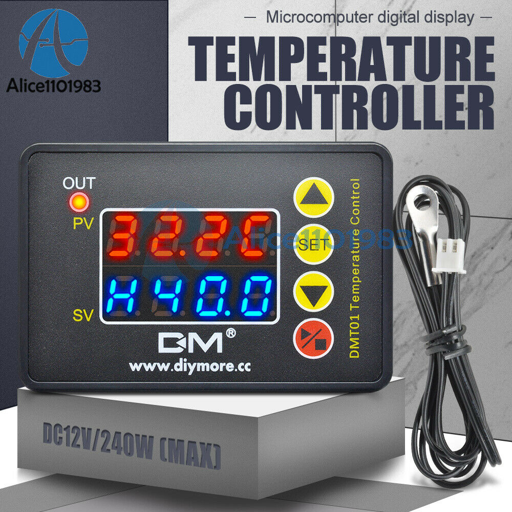 DC12V Digital Red Blue Microcomputer Temperature Controller Thermostat W/ Sensor