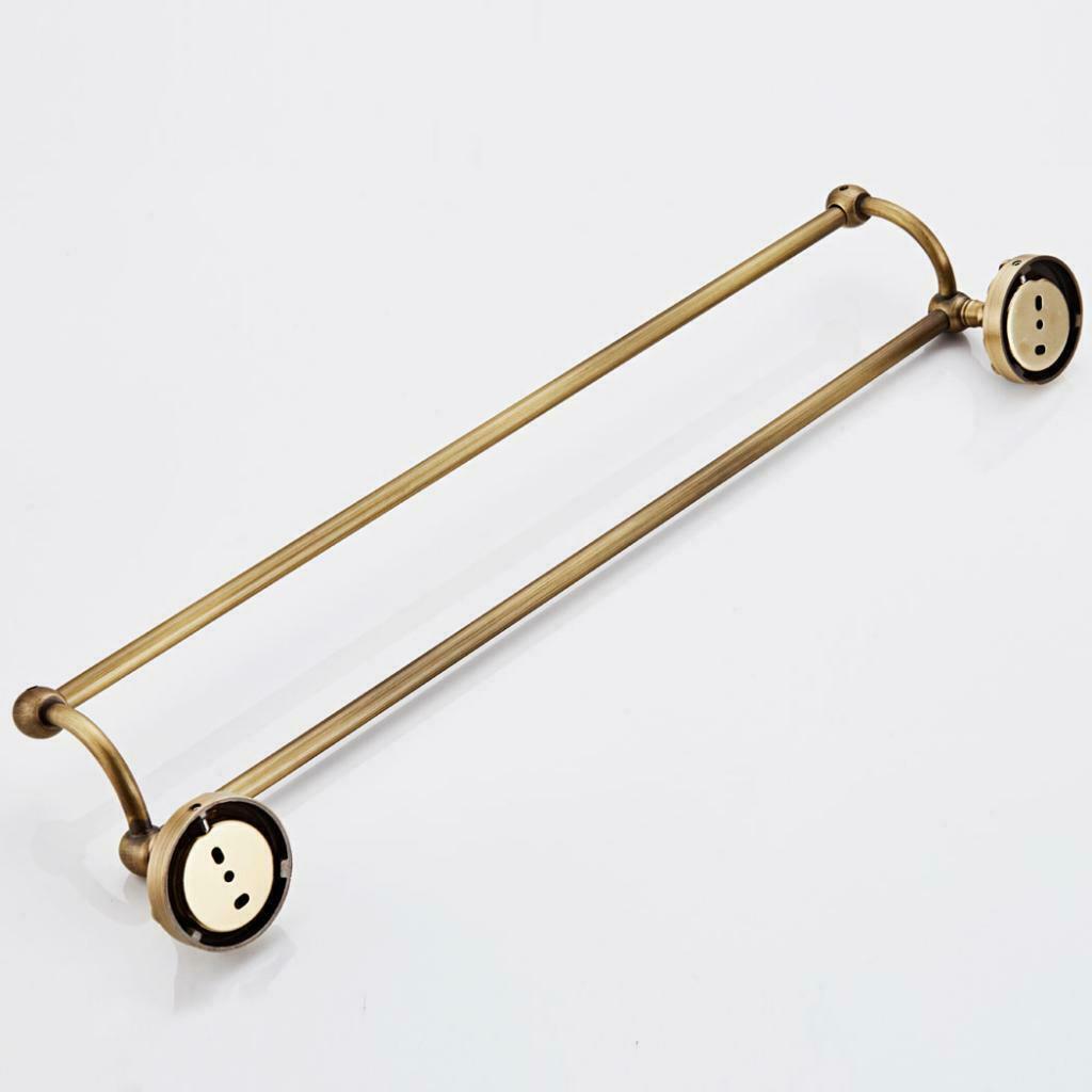 Towel Rack Bathroom Home 2 Rail Hanger Brass Shelf Holder Wall Mounted Bars