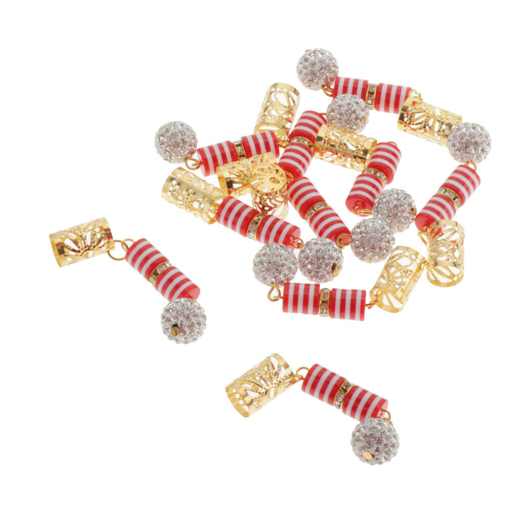 10 Pcs/Set Dreadlocks Beads Hair Braid Cuffs Dread Clip Long Pendant Red
