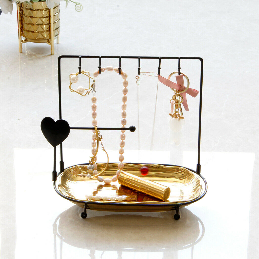 1pc Jewelry Display Holder Stand w/ Ceramic Tray and Hook Jewelry Rack C