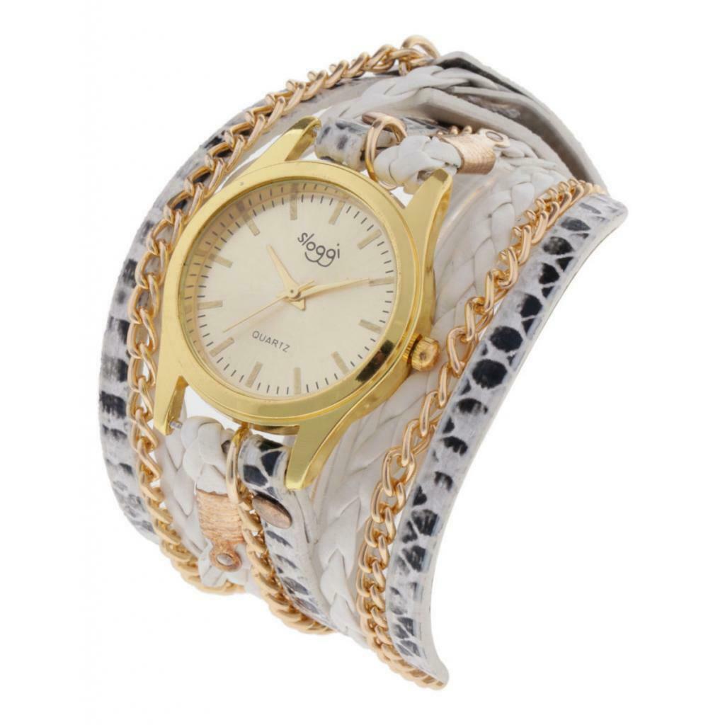 Womens Multilayer Wristwatch Weave Wrap Leather Bracelet Wrist Watch White