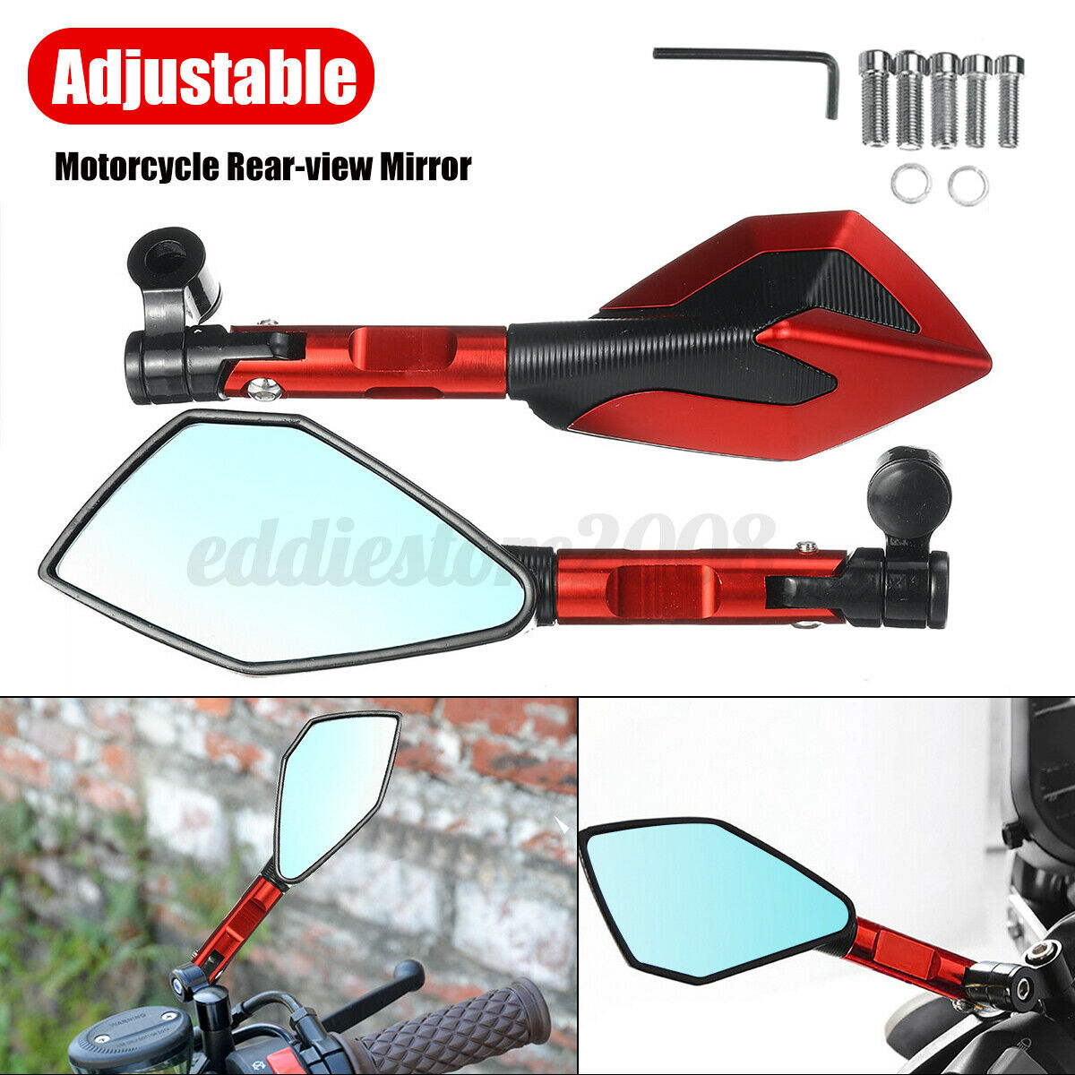 2x 8mm 10mm CNC Motorcycle Rearview Mirror Short Rod Accessories Re â—