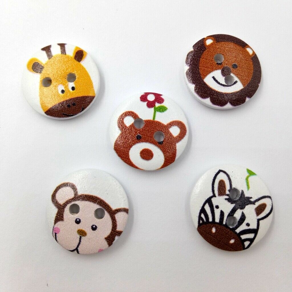 50Pcs Painted Cartoon Animal Wood Buttons Sewing Crafts For Children 20mm