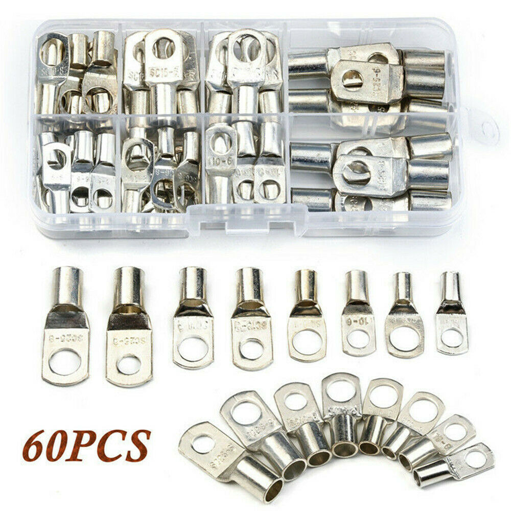 60PCS Wire Terminals SC Tinned Copper Lug Ring Wire Connectors Bare Terminals