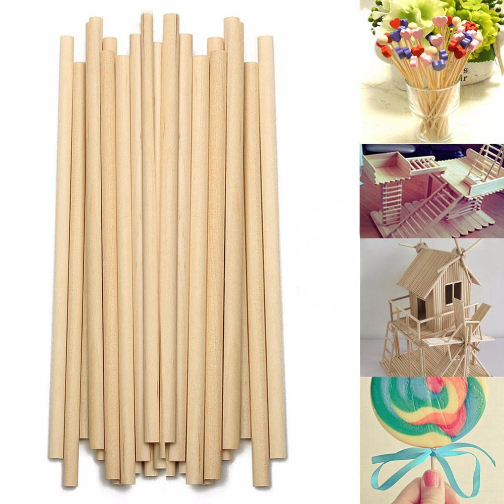 Round Wooden Lollipop Cake Pop Sticks Crafts Lolly Wood Dowels Plant Cane