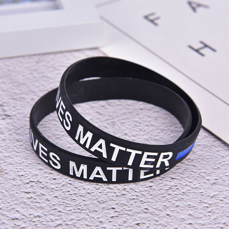 Fashion Style Police Lives Matter Wristband Black Thin Blue Line Rubber B.l8