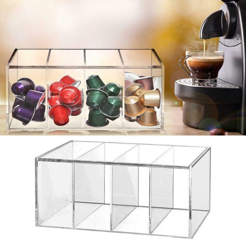 Clear Acrylic Coffee Capsule Holder 4 Compartment K Cup Box Tea Bag Storage Bar