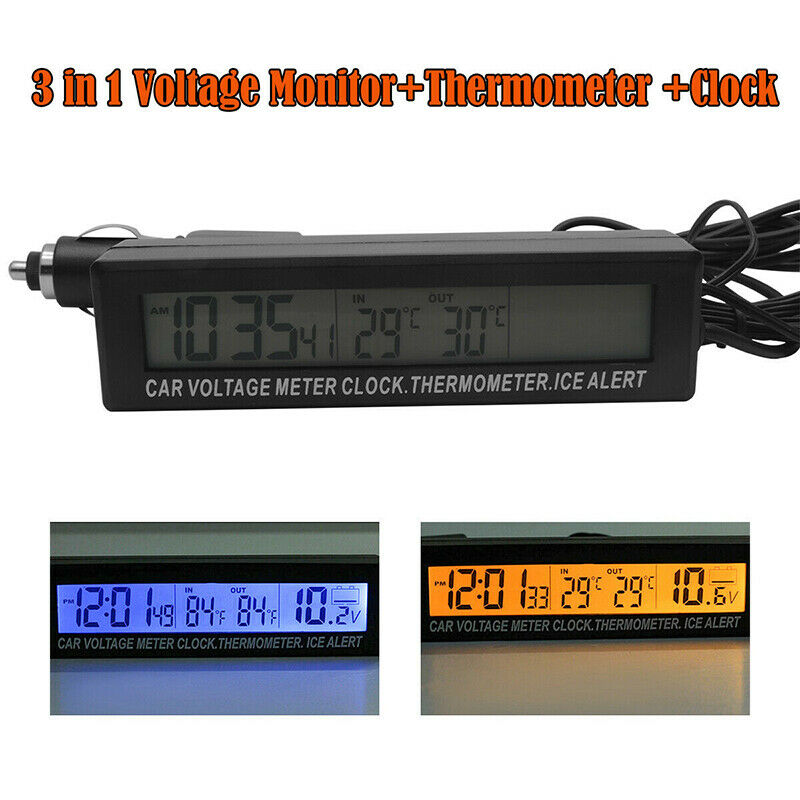 12V Indoor Outdoor Voltmeter LED Digital Clock Temperature Thermometer for Car