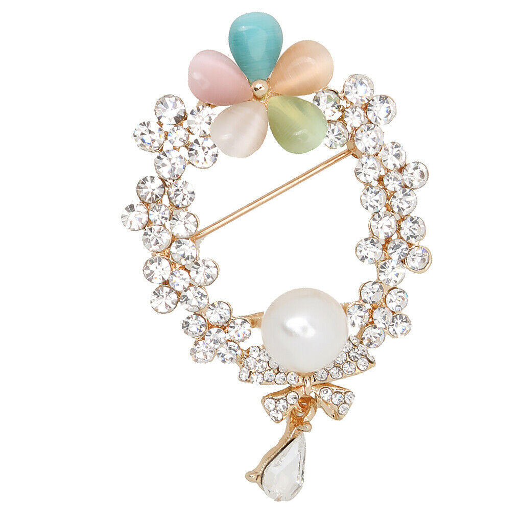 Elegant Alloy Crystal Pearls Bow Flower Brooch Wedding Bridal Bouquet Pin