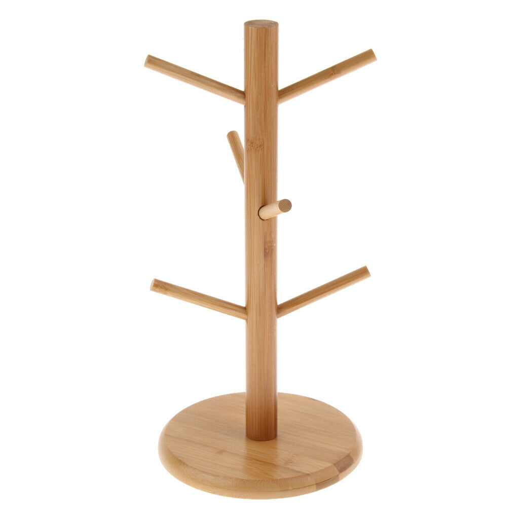 Bamboo Wood Mug Tree Shape Rack Holder Organizer for 6 Coffee Mugs Tea Cups