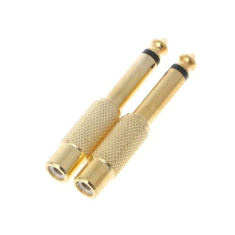 2 Pcs 6.35mm 1/4" Mono Male Jack To RCA Female Plug Audio Adapter Cable
