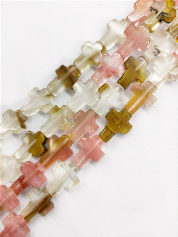 1 Strand 16x12x5mm Brown Fire Cherry Quartz Cross Spacer Loose Beads 15.5" HH74