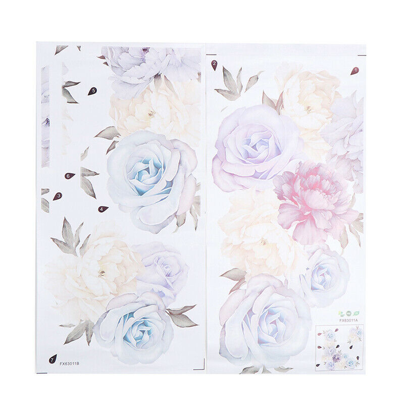 Blue Peony Rose Flowers Wall Stickers for Kids Room Living Room Home Dec.l8