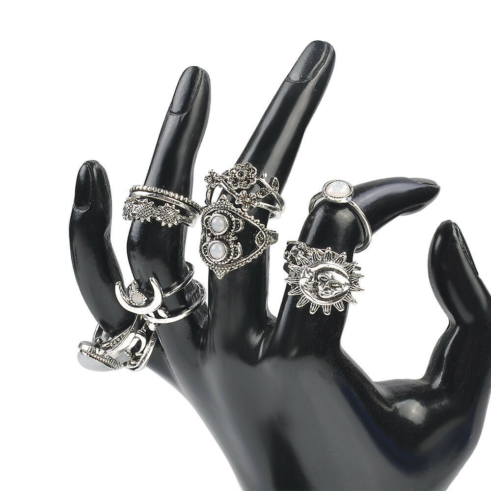 14 PCS/set BOHO Moon & Sun Knuckle Opal Finger Ring Leaf Flower Midi Rings HS67