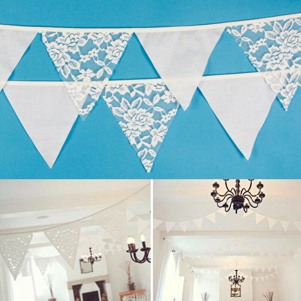 12 Flags Lace Rose Cotton Flag Banner Pennant Wedding/Birthday Party Decor @
