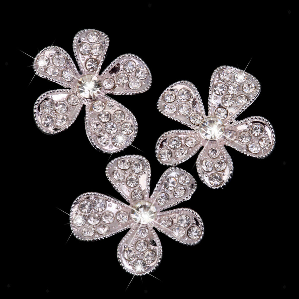 50xSilver Crystal Rhinestone Flower DIY Embellishments Flatback Buttons DIY