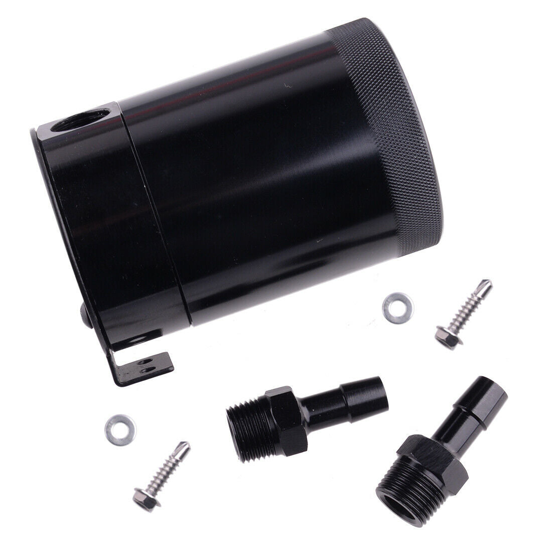Black 2-Port Compact Baffled Separator Oil Catch Can Tank Reservoir 5 oz