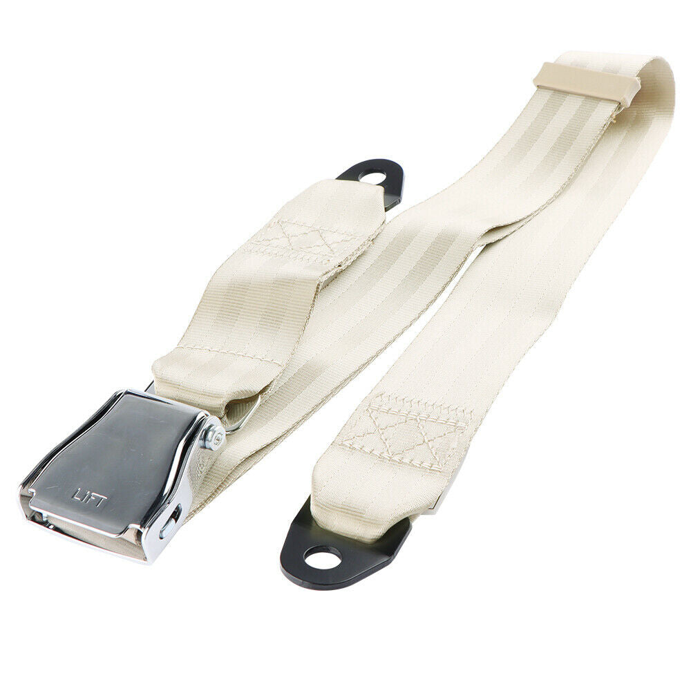 1X Beige 2 Point Harness Retractable Safety Seat Belt Lap Strap Beige Auto Truck