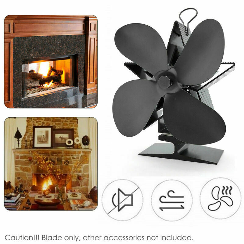 4 Blades For Heat Powered Wood Stove Fan Wood Burner Fireplace Eco Friendly Fan