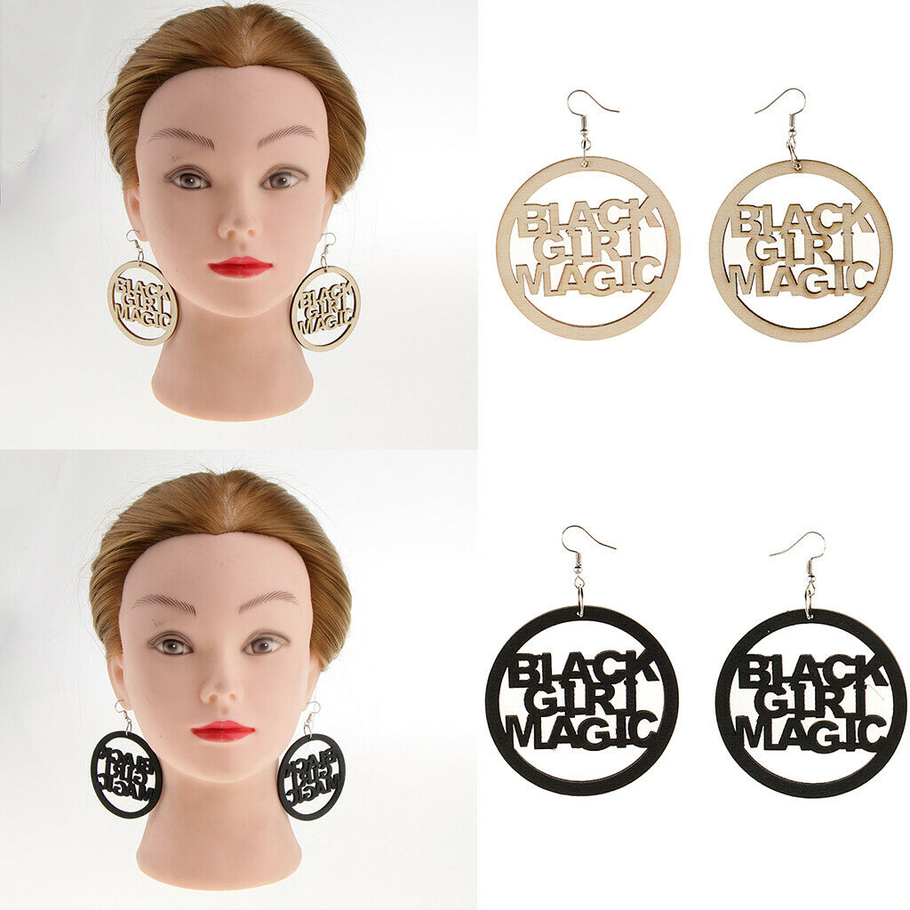 2 Pairs Natural Wooden Girl Dangle Earrings Punk Hippy Ethnic Jewelry
