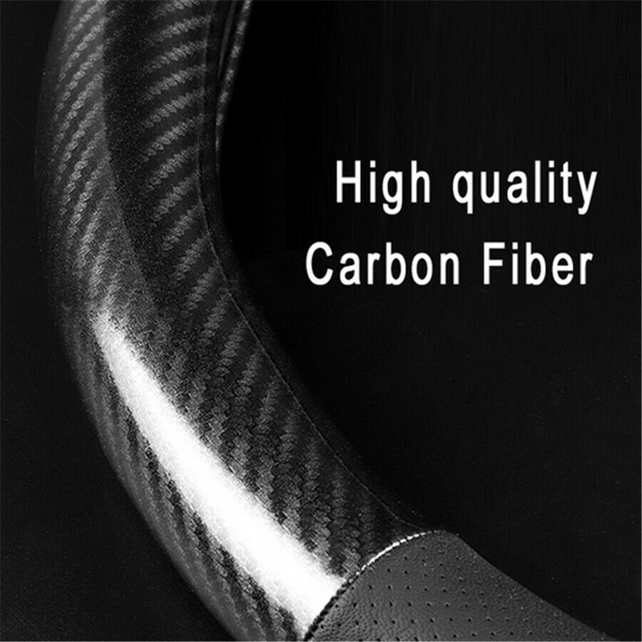 Carbon Fiber Leather Steering Wheel Cover for Car SUV Odorless 15 inch