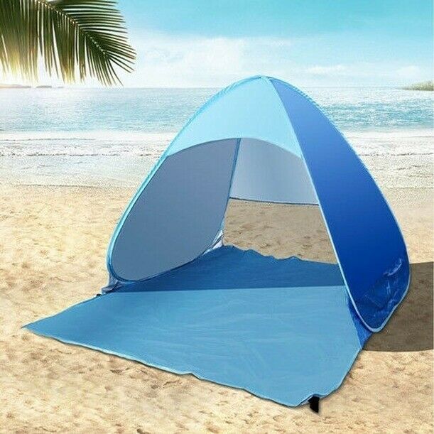blue Beach Tent UV Protection Fully Sun Shade Quick Open Beach Awning