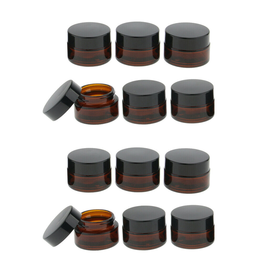 12 Pieces Refillable Round Glass Jars w/Lids Amber Glass Vials for 15g