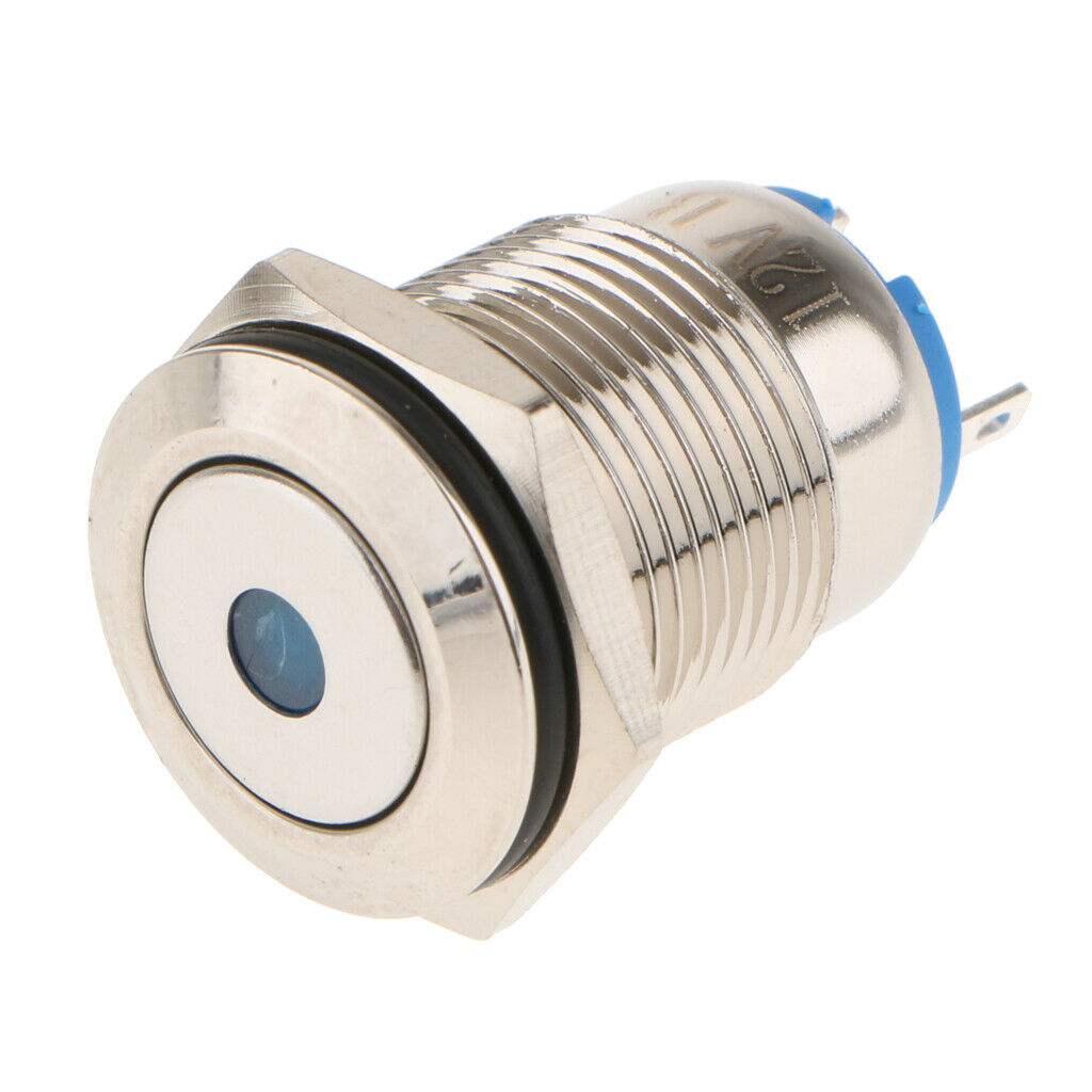 16mm 12V IP67 Waterproof LED Metal Indicator Blue Light Lamp  Type A