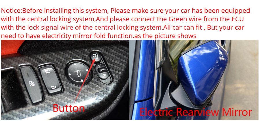 Car Side Mirror Automatic Folding/Unfolding Kit Anti-scratching ACC ON/ACC Off