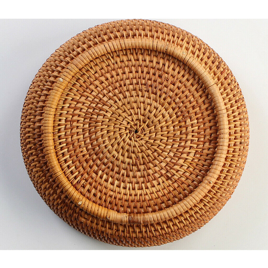 Handmade Round Woven Bread Roll Basket Fruits Bowl Storage Tray Container