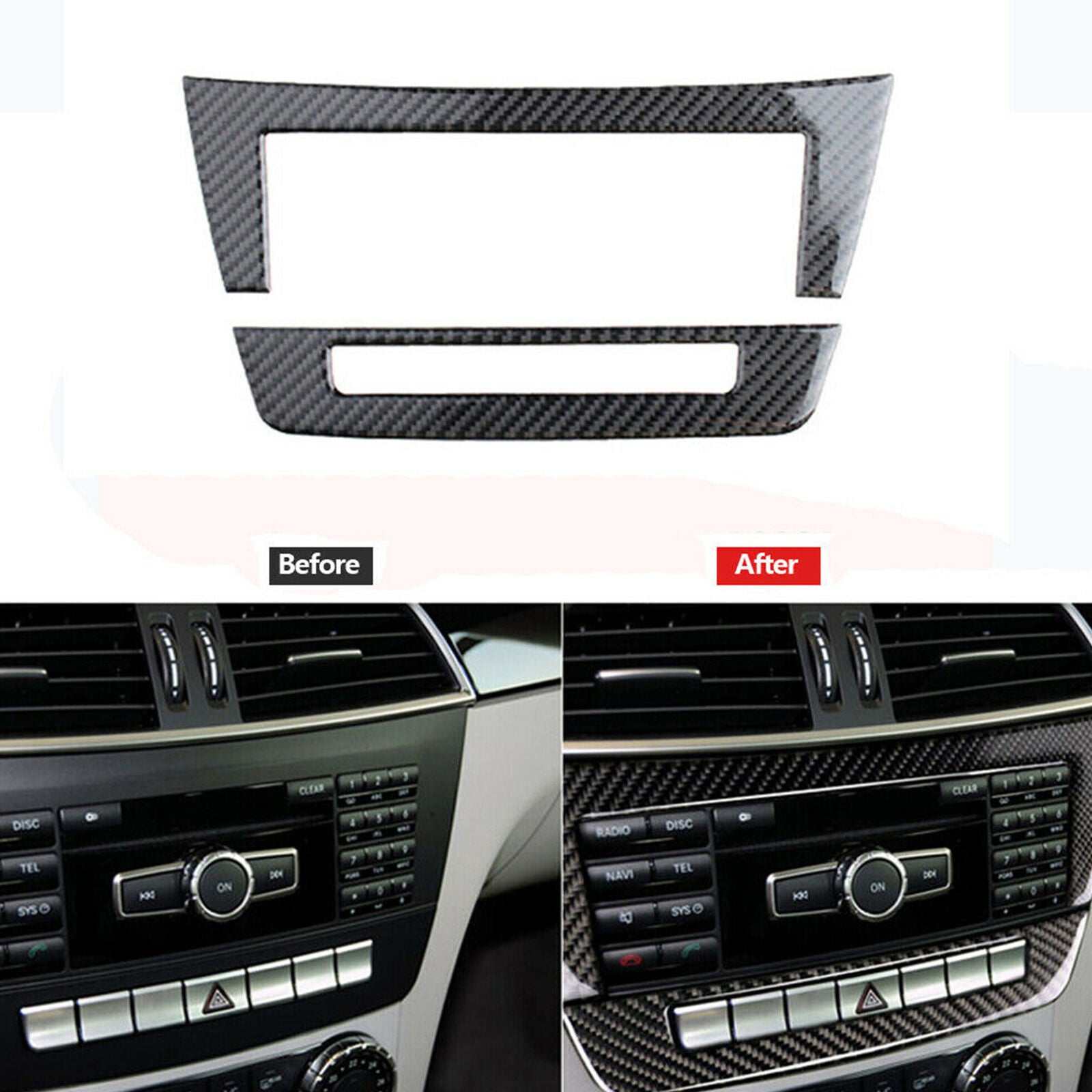 Carbon Fiber Center CD Control Panel Cover For Mercedes Benz C Class W204 11-13