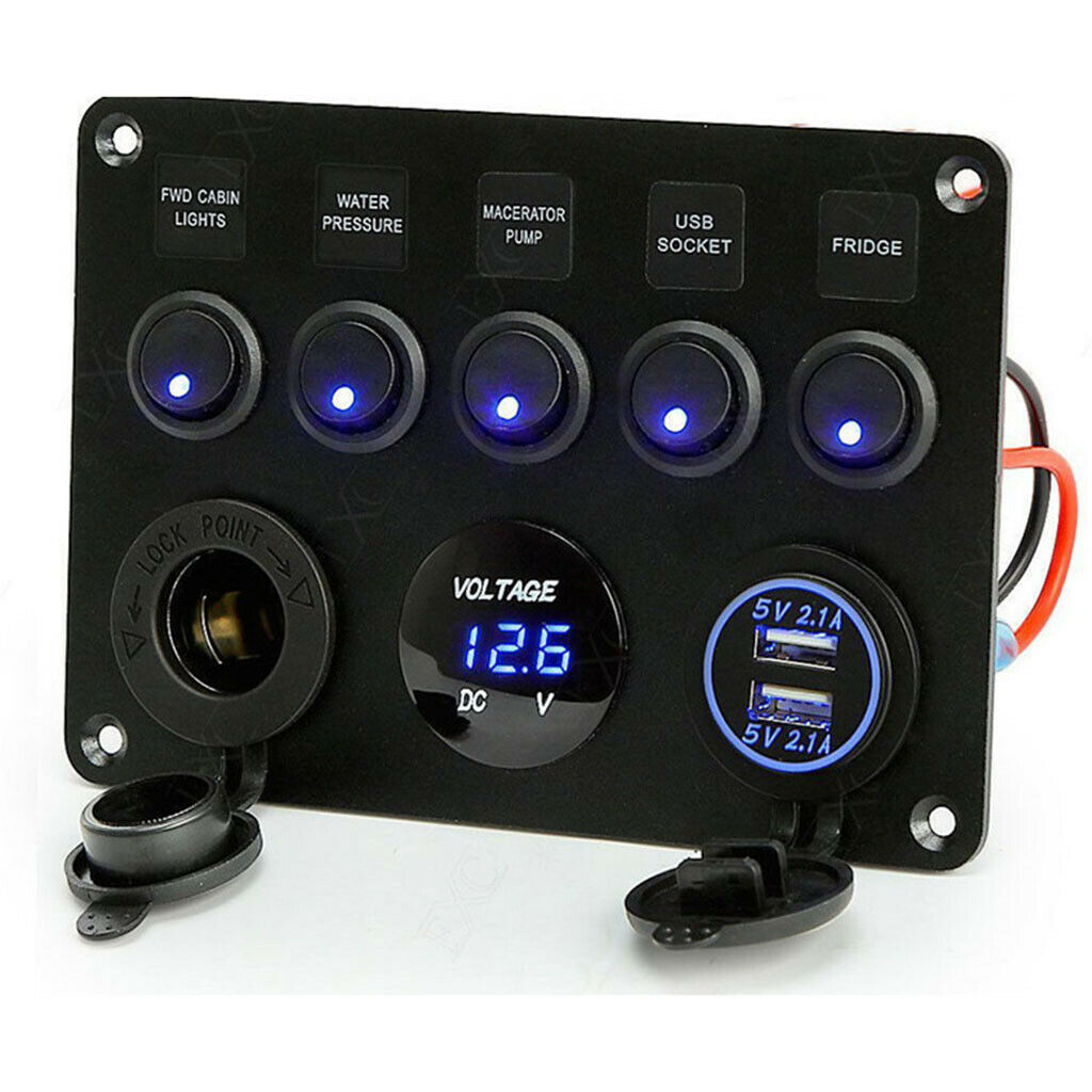 Marine Toggle Rocker Switch Panel Socket 4.2A 5 Gang Toggle Switch for Boat
