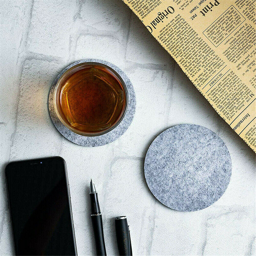 10PCS Heat Resistant Pads Coaster Set Mat With Holder Round Felt Anti Slip Pad