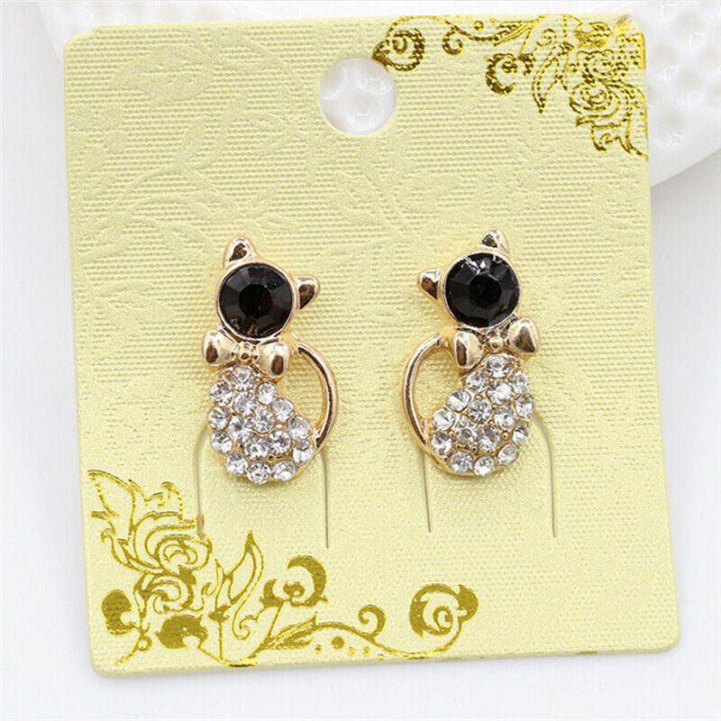 1 Pair Women Fashion Earrings Elegant Cat Crystal Rhinestone EarStudEarrin.l8