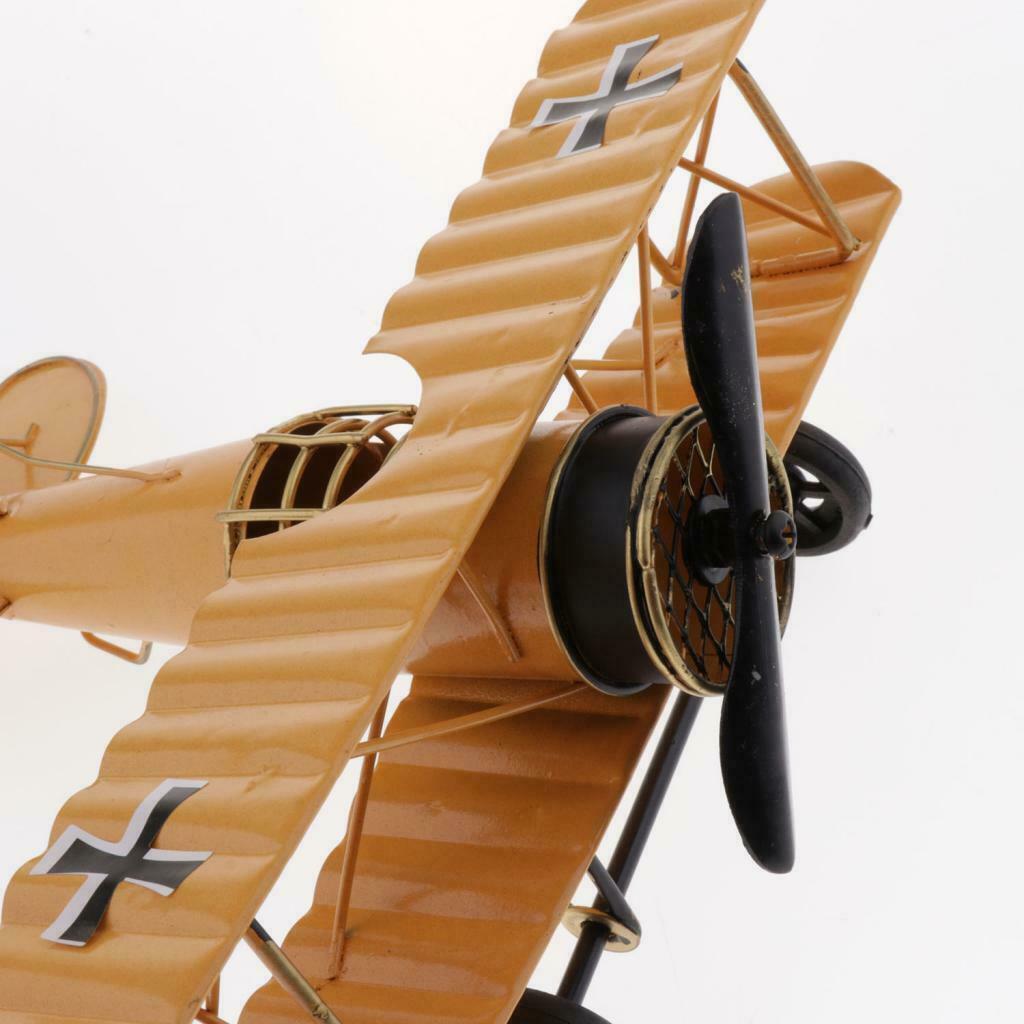Tabletop Iron Airplane Aircraft Display Home Office Living Room Decor Yellow