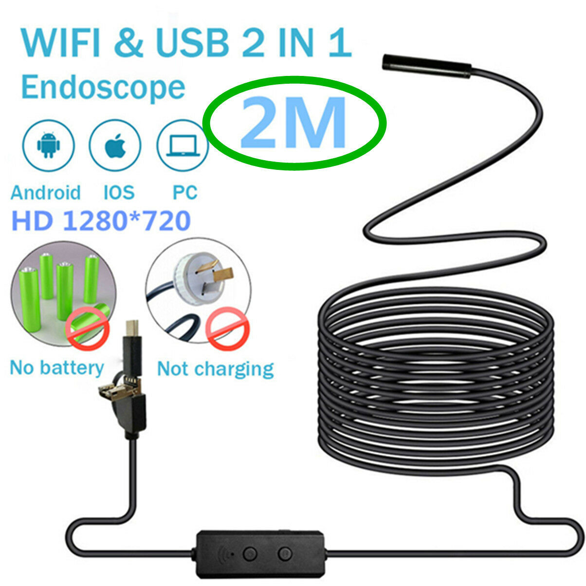 2M Endoscope Camera for Android IOS PC Endoscopio 720P Inspection Camera 8LED