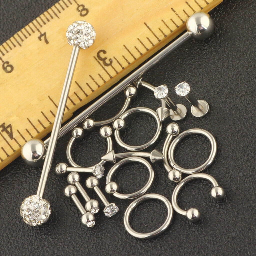 9 Pairs Stainless Steel Barbell Body Piercings Jewelry Kit Earrings Stud